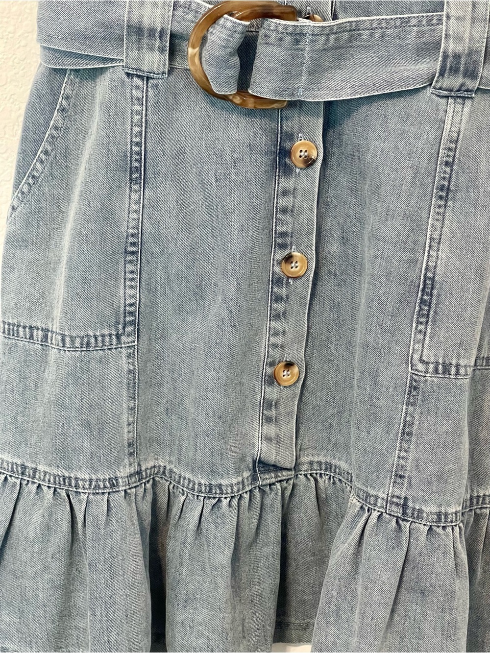 Fate XS Light Blue Denim Button-Front Dress with Belt - Picture 6 of 9